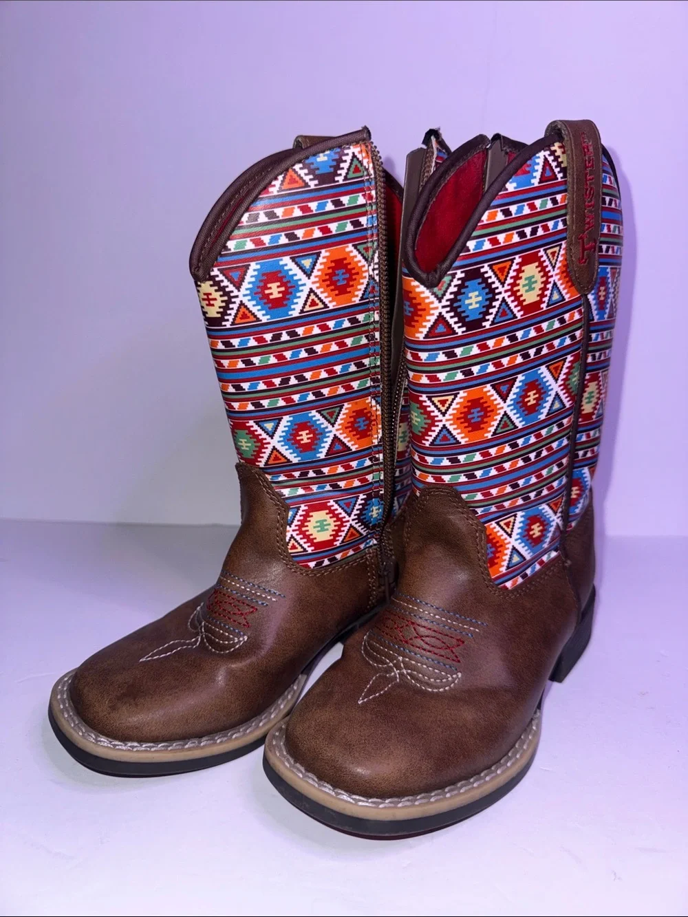 Twister, Kids, Brown Western Boots with Colorful Aztec Shaft, Sz 9K